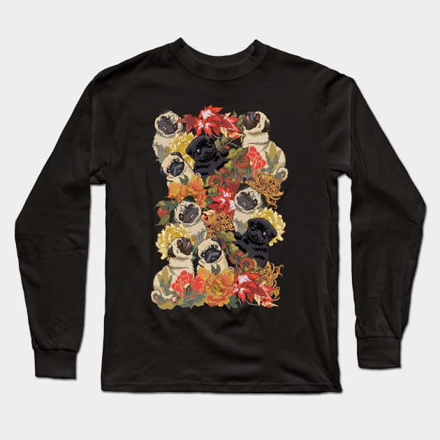 Because Pugs Autumn Long Sleeve T-Shirt by huebucket